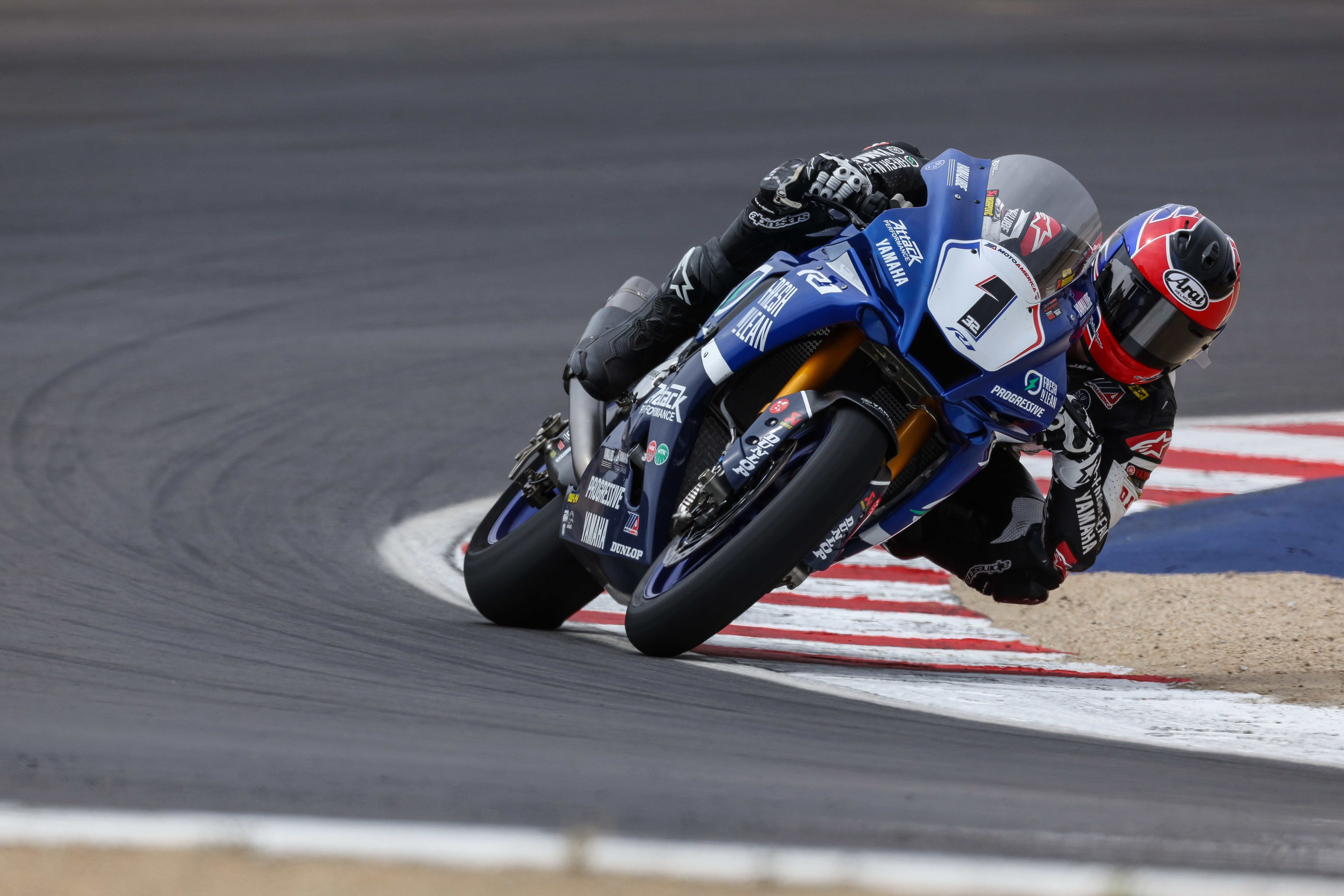 Fresh N Lean Progressive Yamaha Racing’s Jake Gagne fires the first shot with a winin the opening race of the tripleheader at Laguna Seca
