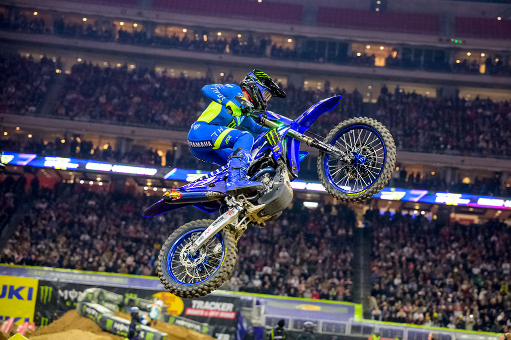 Monster Energy Yamaha Star Racing’s Caden Dudney tops the SMX Next podium at Houston Supercross, with teammate Landen Gordon finishing third
