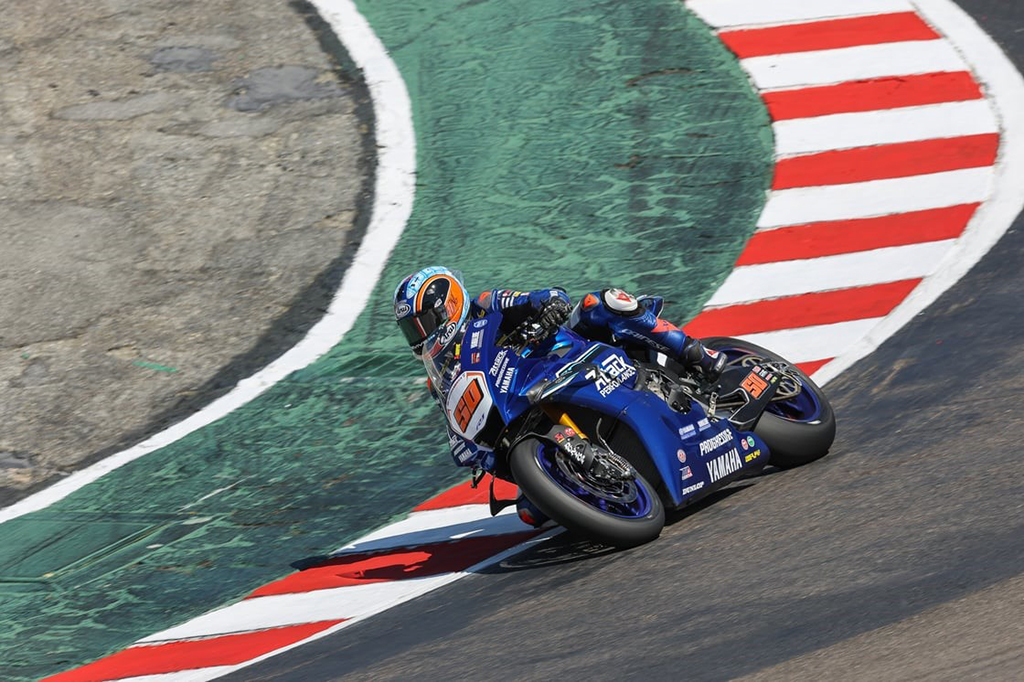 Attack Performance Progressive Yamaha Racing’s Bobby Fong and Jake Gagne finish second and third, respectively, in the opening race of the MotoAmerica Superbike tripleheader at Laguna Seca