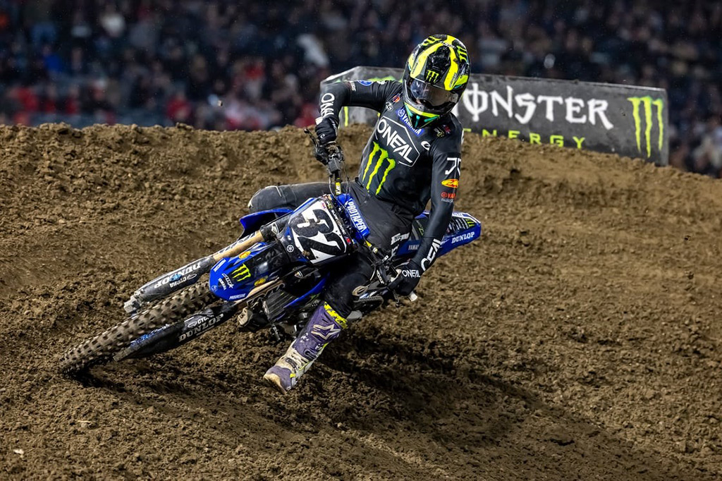 Monster Energy Yamaha Star Racing’s Justin Cooper improves to sixth on a challenging night in Anaheim, with Eli Tomac and Cooper Webb scoring valuable points in seventh and eighth, respectively