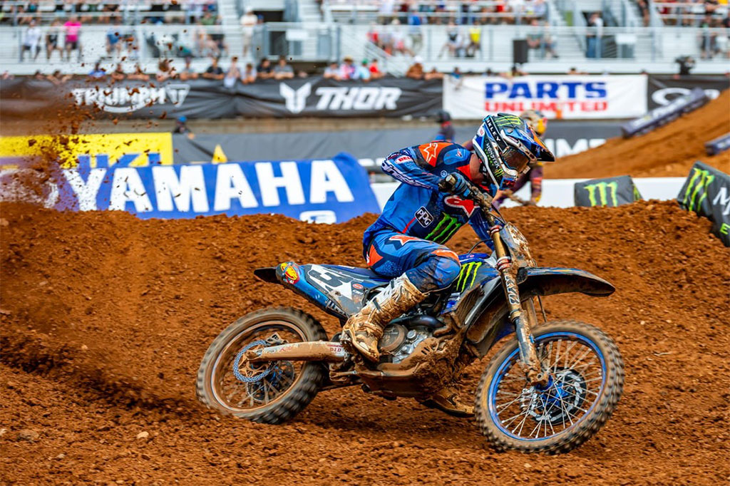 Monster Energy Yamaha Star Racing’s Eli Tomac finishes third in weather-shortened SMX Playoff 1 at the zMax Dragway at Charlotte Motor Speedway